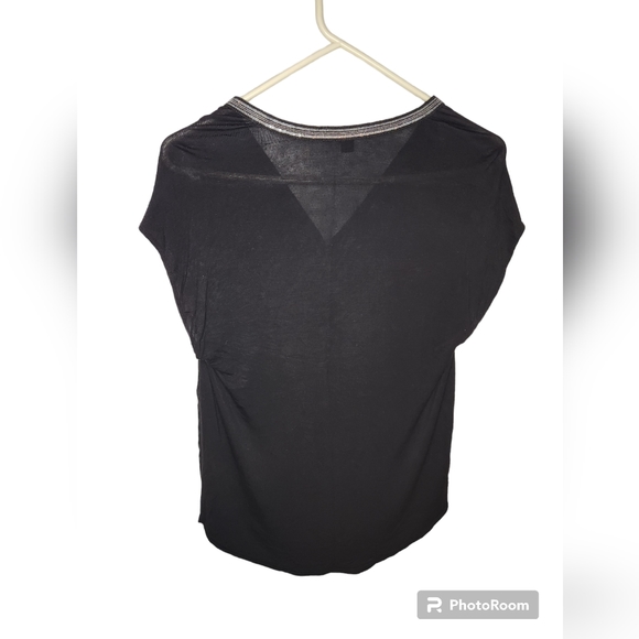 Rock & Republic Black Sequin Trimmed Mixed Media Blouse Size S - Picture 2 of 4